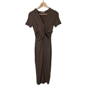 Heartloom Brown Beige Ribbed Twist Cutout Dress S